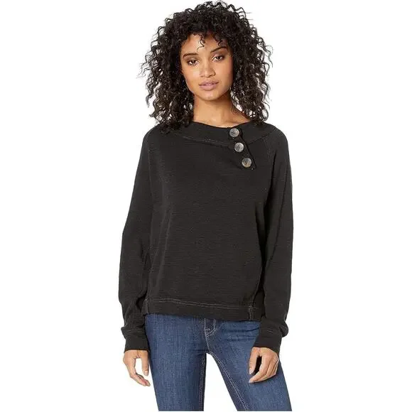 Free People We The Free Black Don’t Forget Me Long Sleeve Knit Top Large - Picture 1 of 11